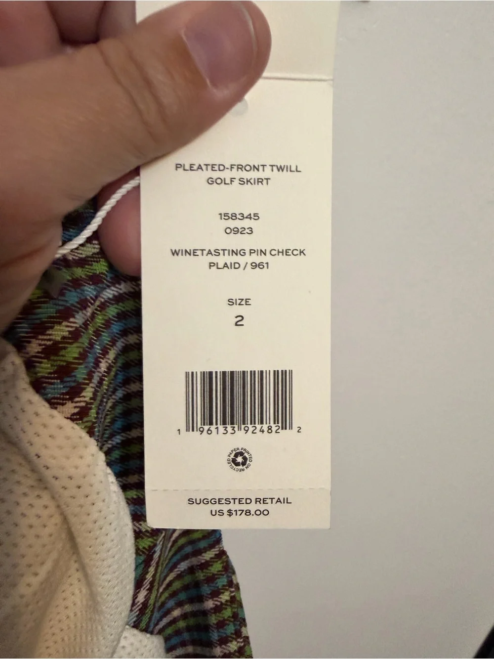 Tory Burch NWT‎ Pleated-Front Twill Golf Skirt  Winetasting Pin Check Size 2